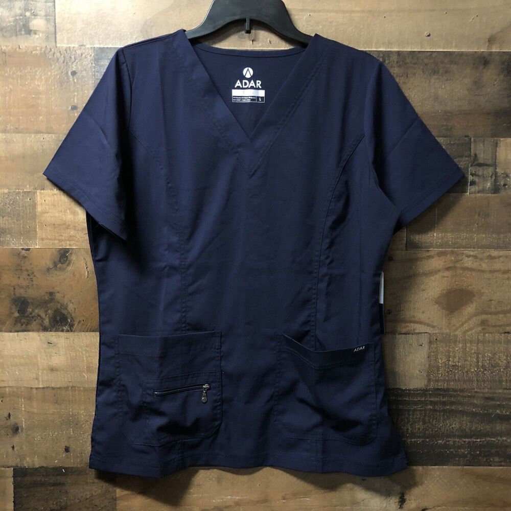 Adar Pro Elevated V-Neck Scrub Top Size Large, Navy Blue P4212